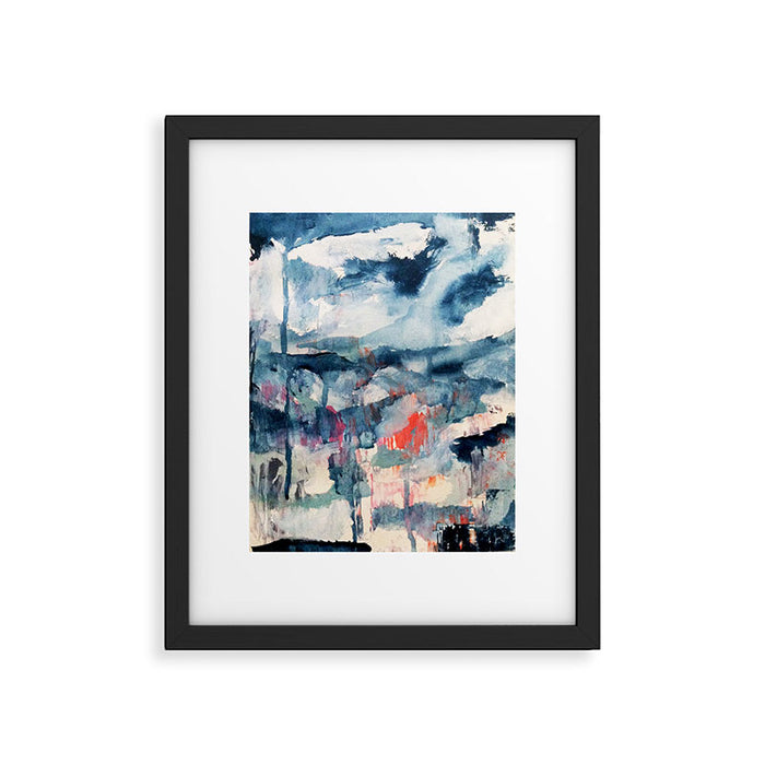 Before the Storm - an abstract acrylic and ink piece in blues, white, pink, and red Framed Art Print Gallery Image 1