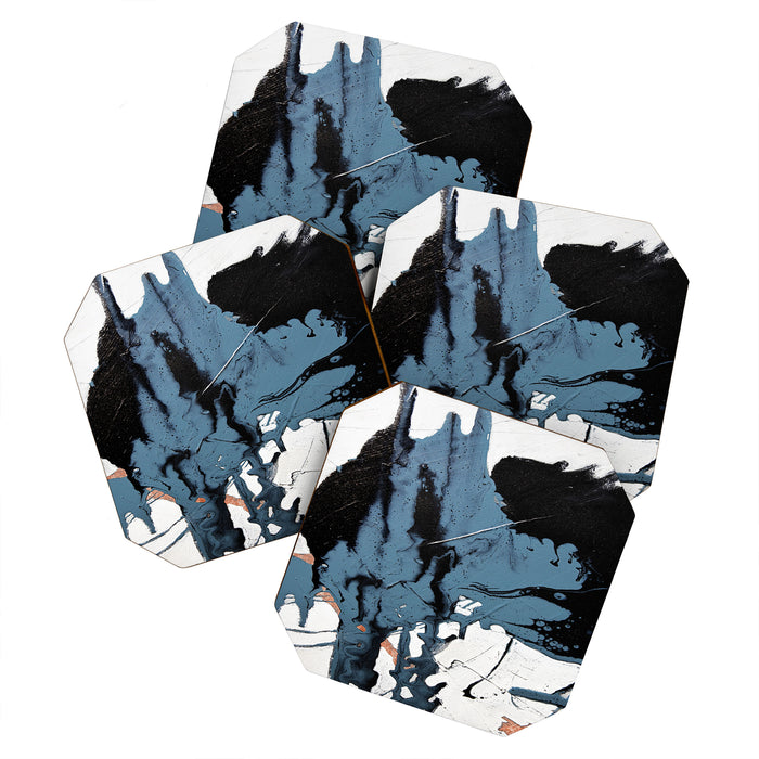 Black Diamond: A minimal, abstract mixed-media piece in black and blue by Alyssa Hamilton Art Coaster Gallery Image 1