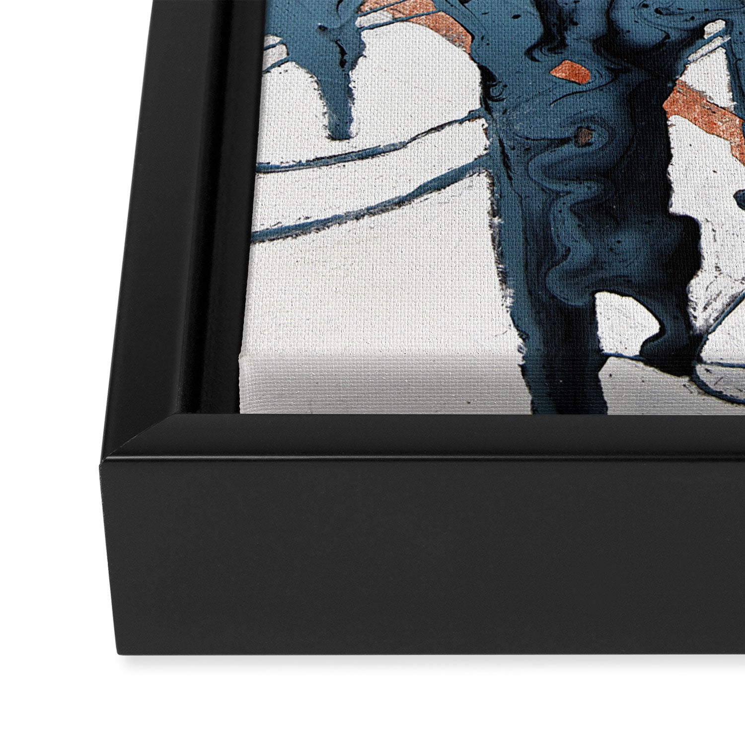 Black Diamond: A minimal, abstract mixed-media piece in black and blue by Alyssa Hamilton Art Framed Canvas Print Gallery Image 3