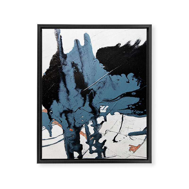 Black Diamond: A minimal, abstract mixed-media piece in black and blue by Alyssa Hamilton Art Framed Canvas Print Gallery Image 6