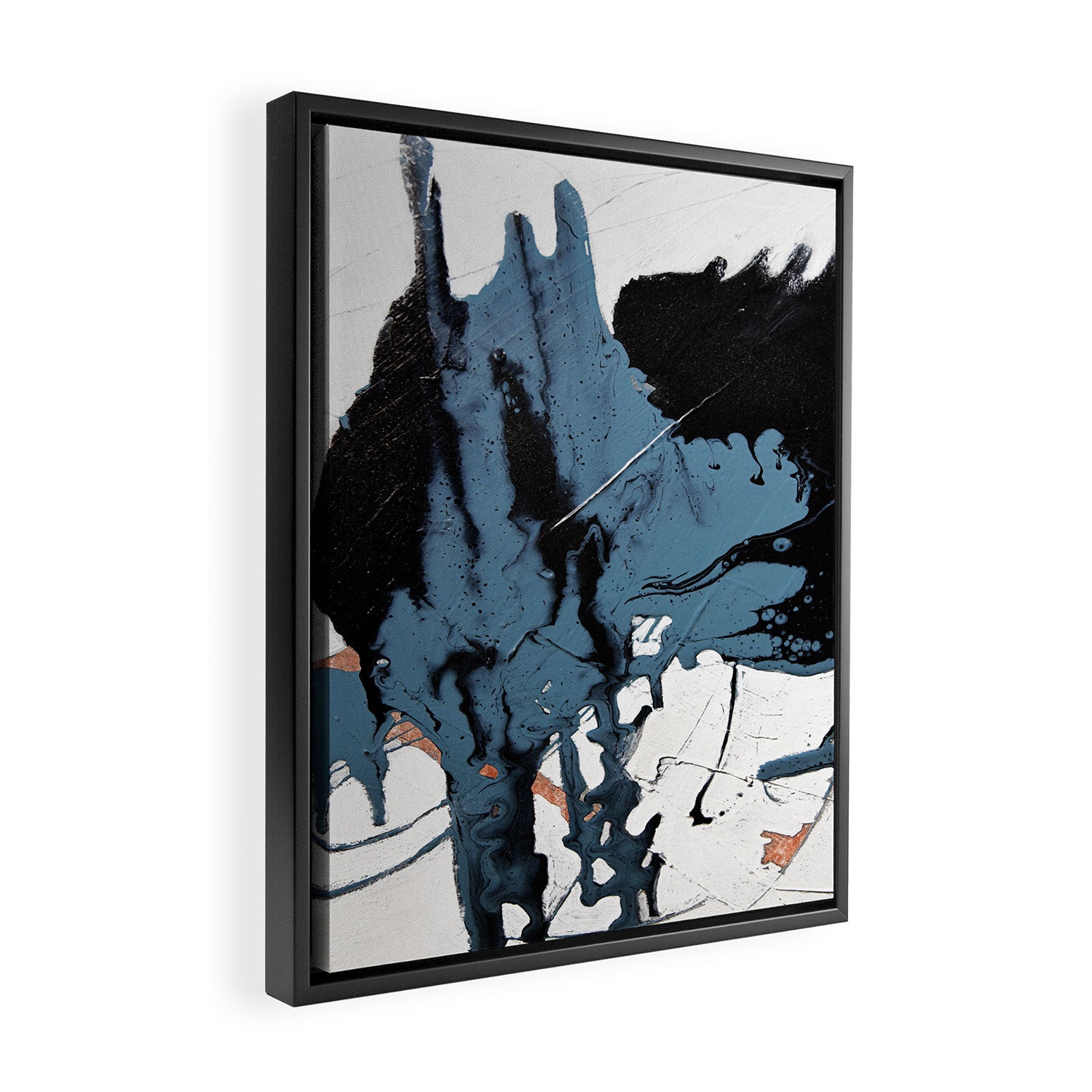 Black Diamond: A minimal, abstract mixed-media piece in black and blue by Alyssa Hamilton Art Framed Canvas Print Gallery Image 2