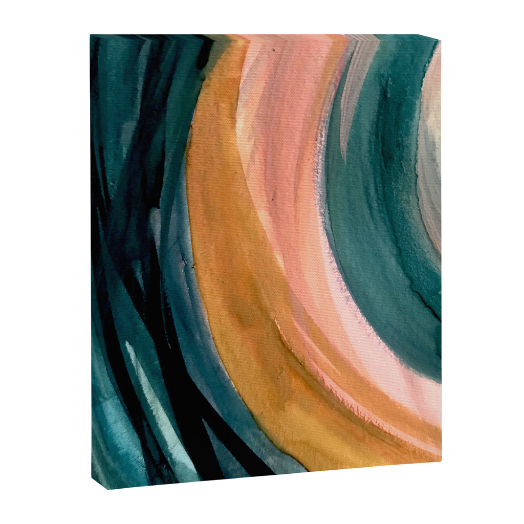 Breathe: a vibrant bold abstract piece in greens, ochre, and pink Canvas Print Gallery Image 6