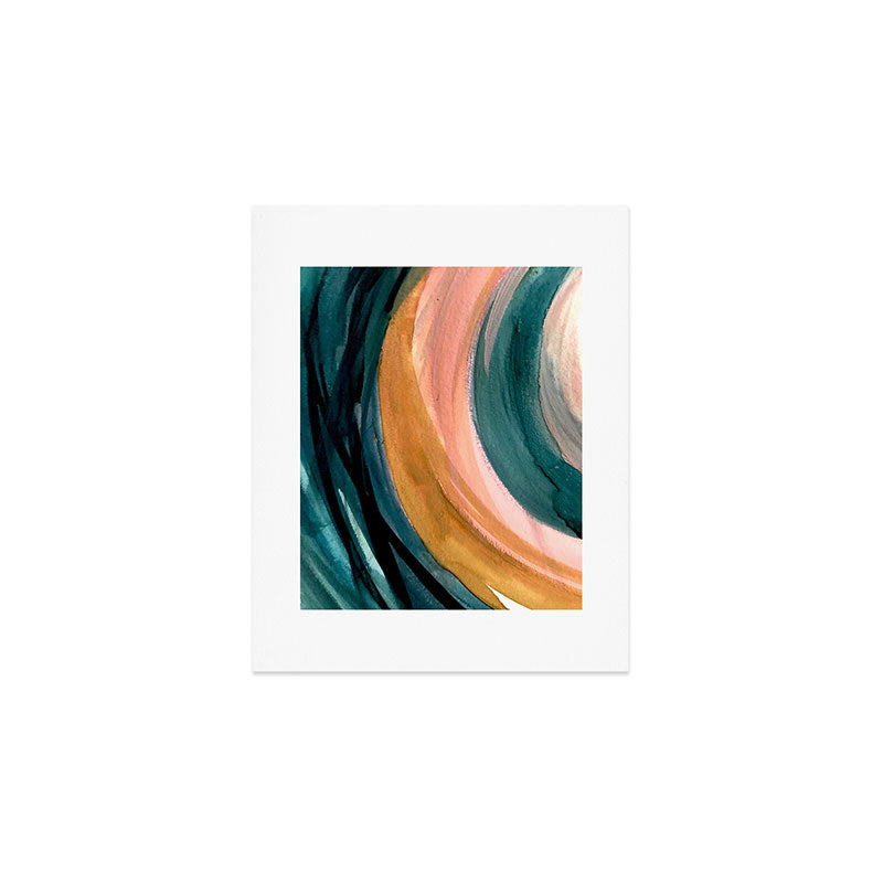 Breathe: a vibrant bold abstract piece in greens, ochre, and pink Art Print Gallery Image 1
