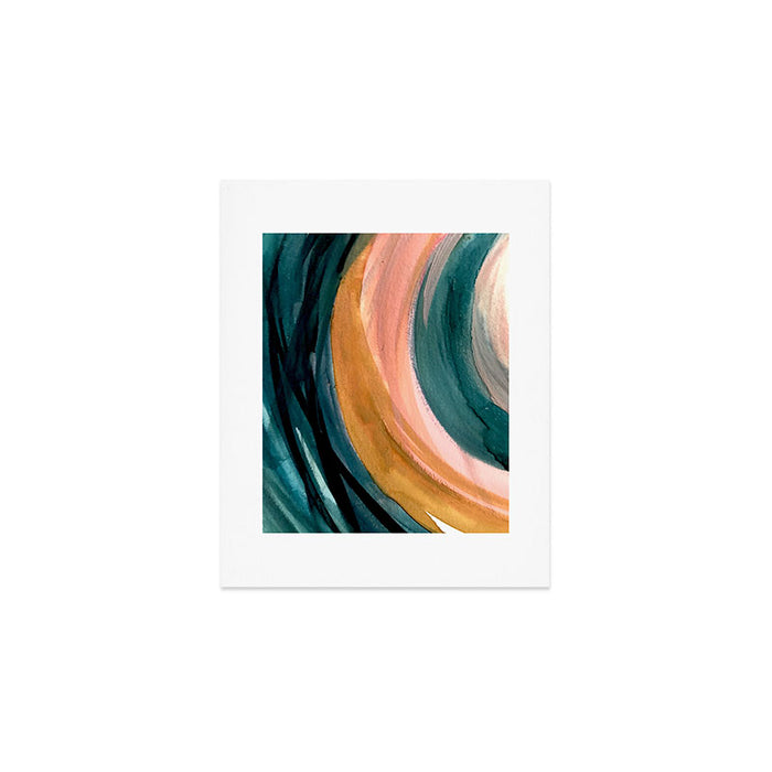 Breathe: a vibrant bold abstract piece in greens, ochre, and pink Art Print Gallery Image 1