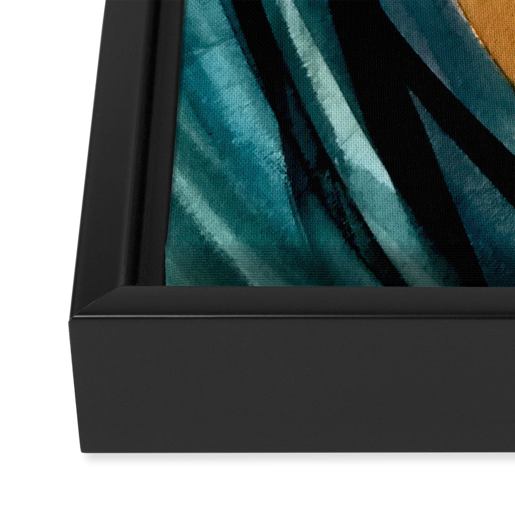 Breathe: a vibrant bold abstract piece in greens, ochre, and pink Framed Canvas Print Gallery Image 3