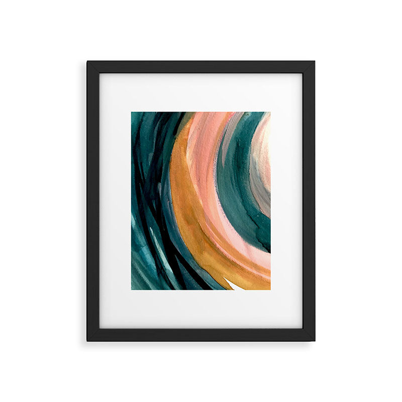 Breathe: a vibrant bold abstract piece in greens, ochre, and pink Framed Art Print Gallery Image 5