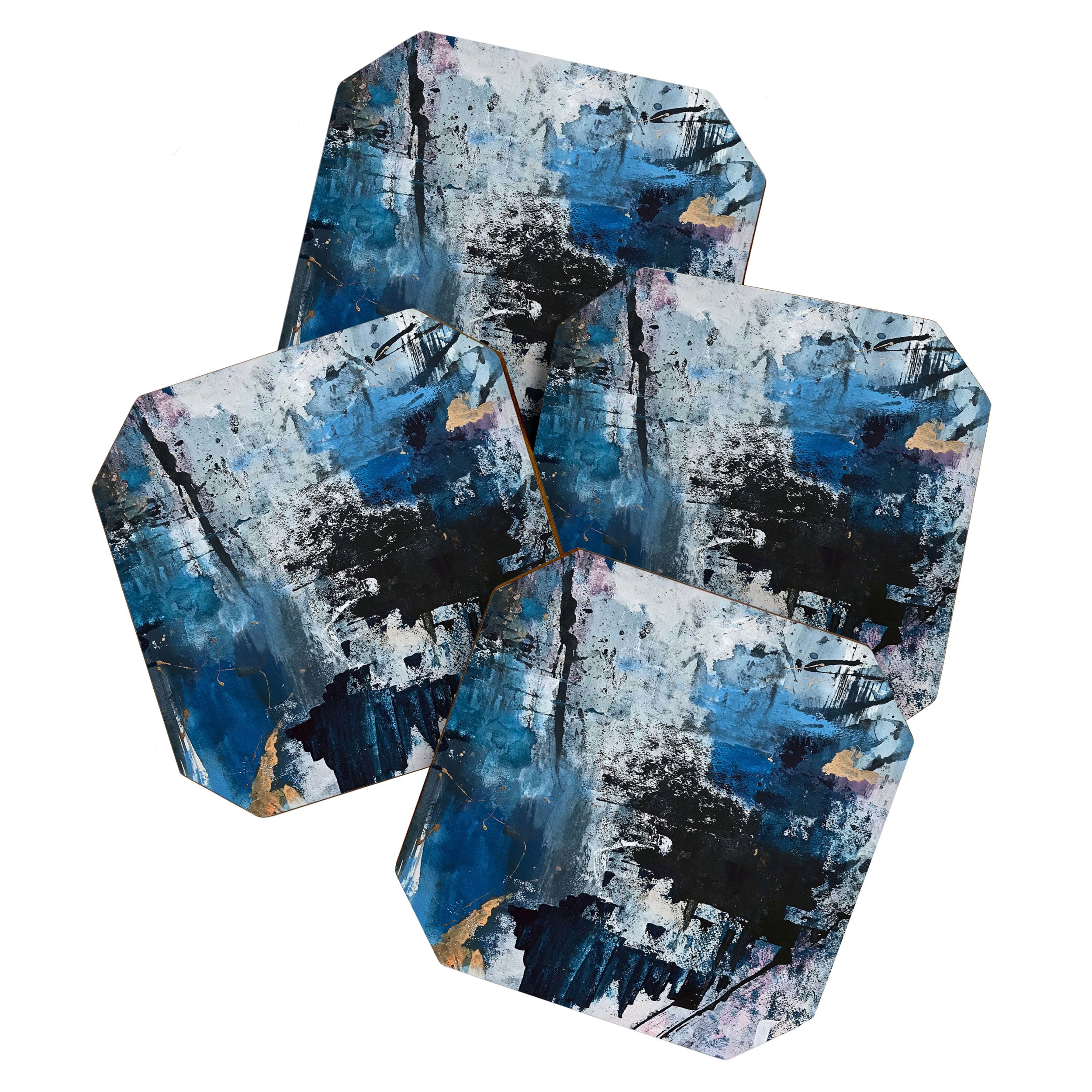 Breathe: colorful abstract in black, blue, purple, gold and white Coaster Gallery Image 1