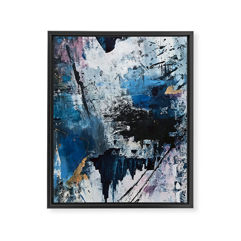 Breathe: colorful abstract in black, blue, purple, gold and white Framed Canvas Print Gallery Image 6
