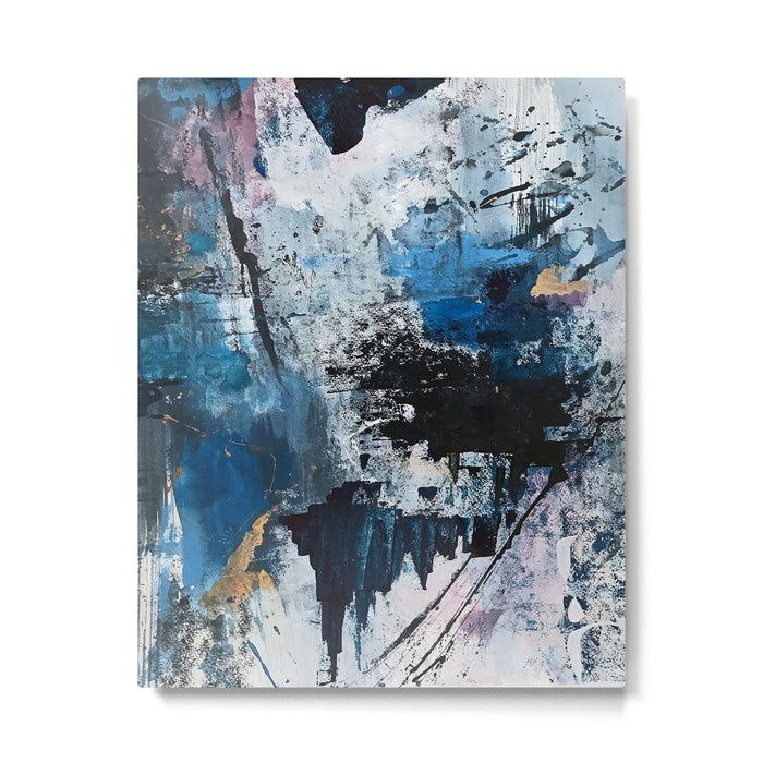 Breathe: colorful abstract in black, blue, purple, gold and white Metal Print Gallery Image 1