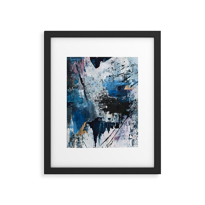 Breathe: colorful abstract in black, blue, purple, gold and white Framed Art Print Gallery Image 1