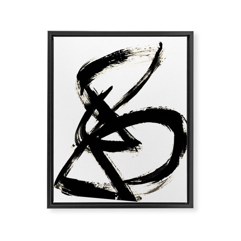 Brushstroke 3 - a simple black and white ink design Framed Canvas Print Gallery Image 6