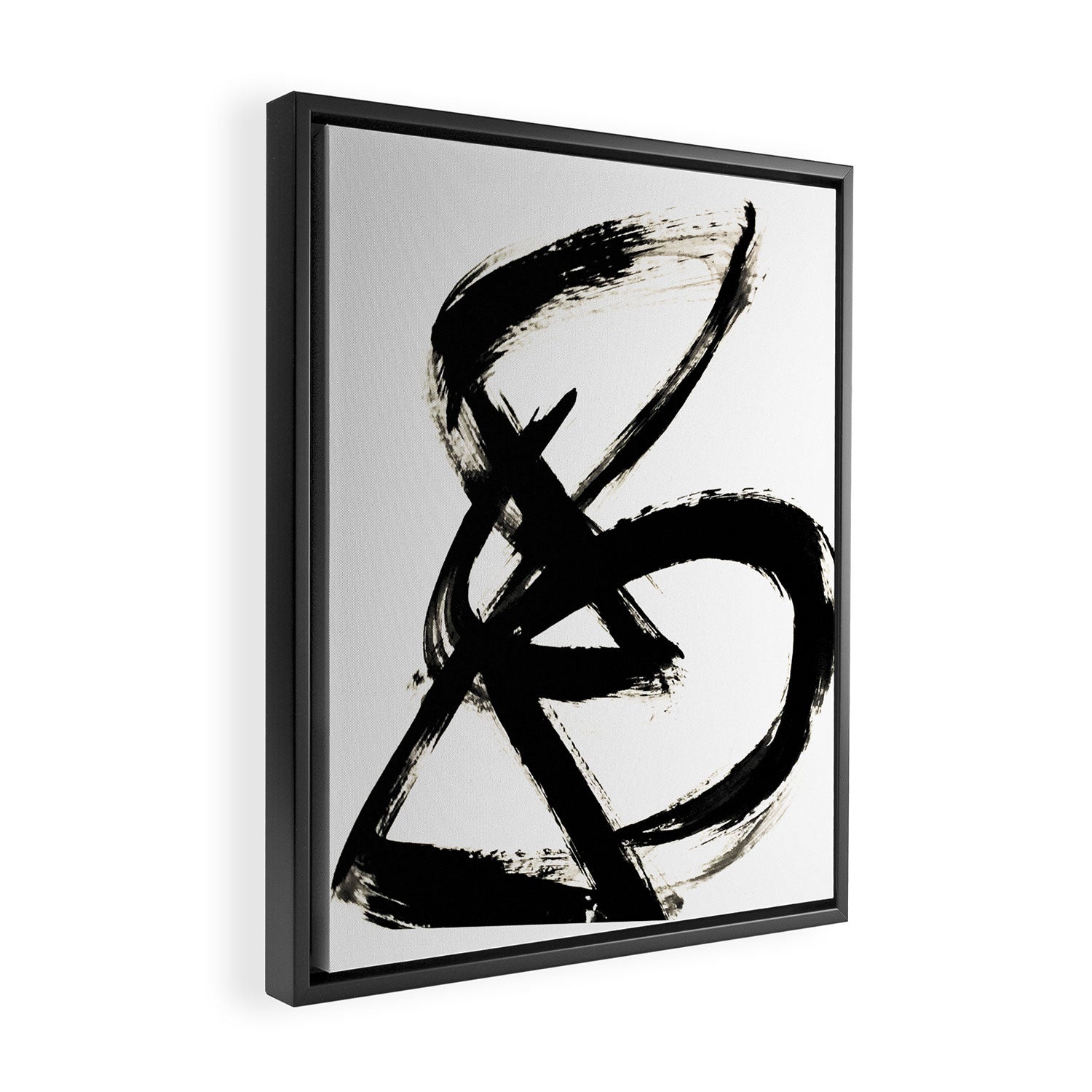 Brushstroke 3 - a simple black and white ink design Framed Canvas Print Gallery Image 2
