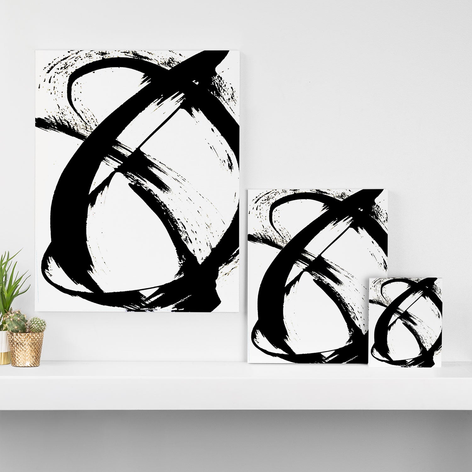 Brushstroke 7: a minimal, abstract, black and white piece Canvas Print Gallery Image 3