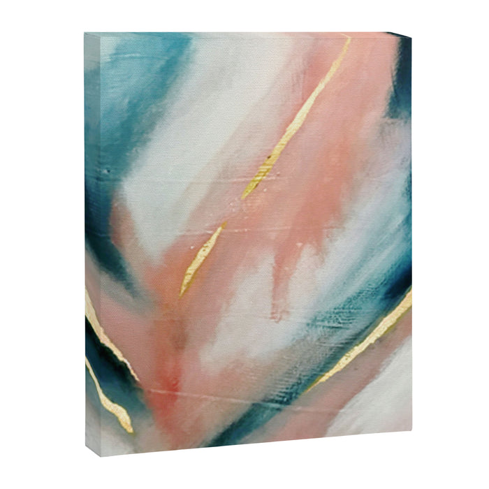 Celestial [3]: a minimal abstract mixed-media piece in Pink, Blue, and gold by Alyssa Hamilton Art Canvas Print Gallery Image 1