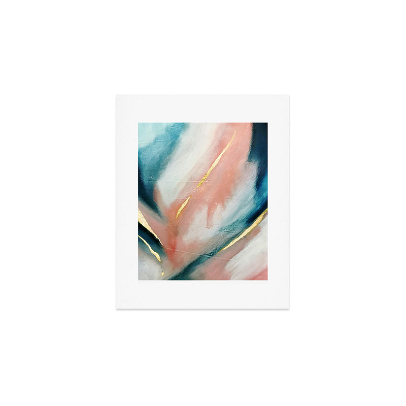 Celestial [3]: a minimal abstract mixed-media piece in Pink, Blue, and gold by Alyssa Hamilton Art Art Print Gallery Image 1