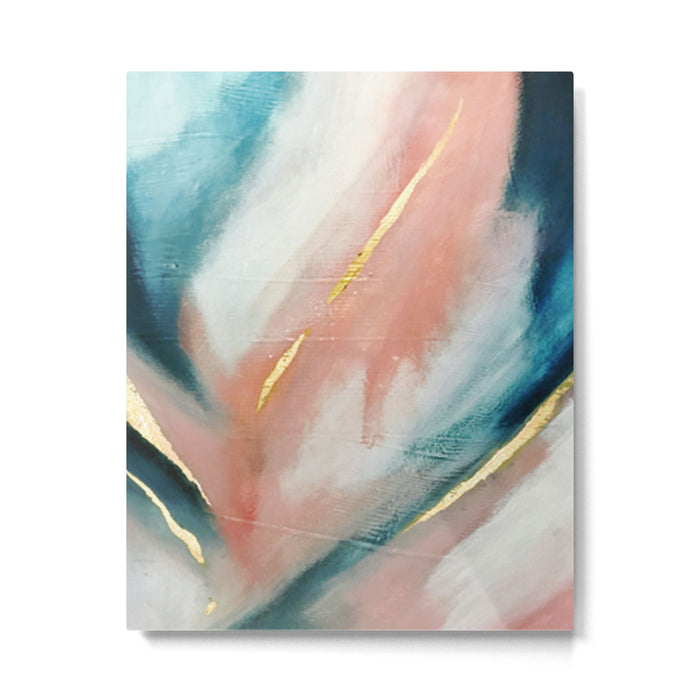Celestial [3]: a minimal abstract mixed-media piece in Pink, Blue, and gold by Alyssa Hamilton Art Metal Print Gallery Image 1