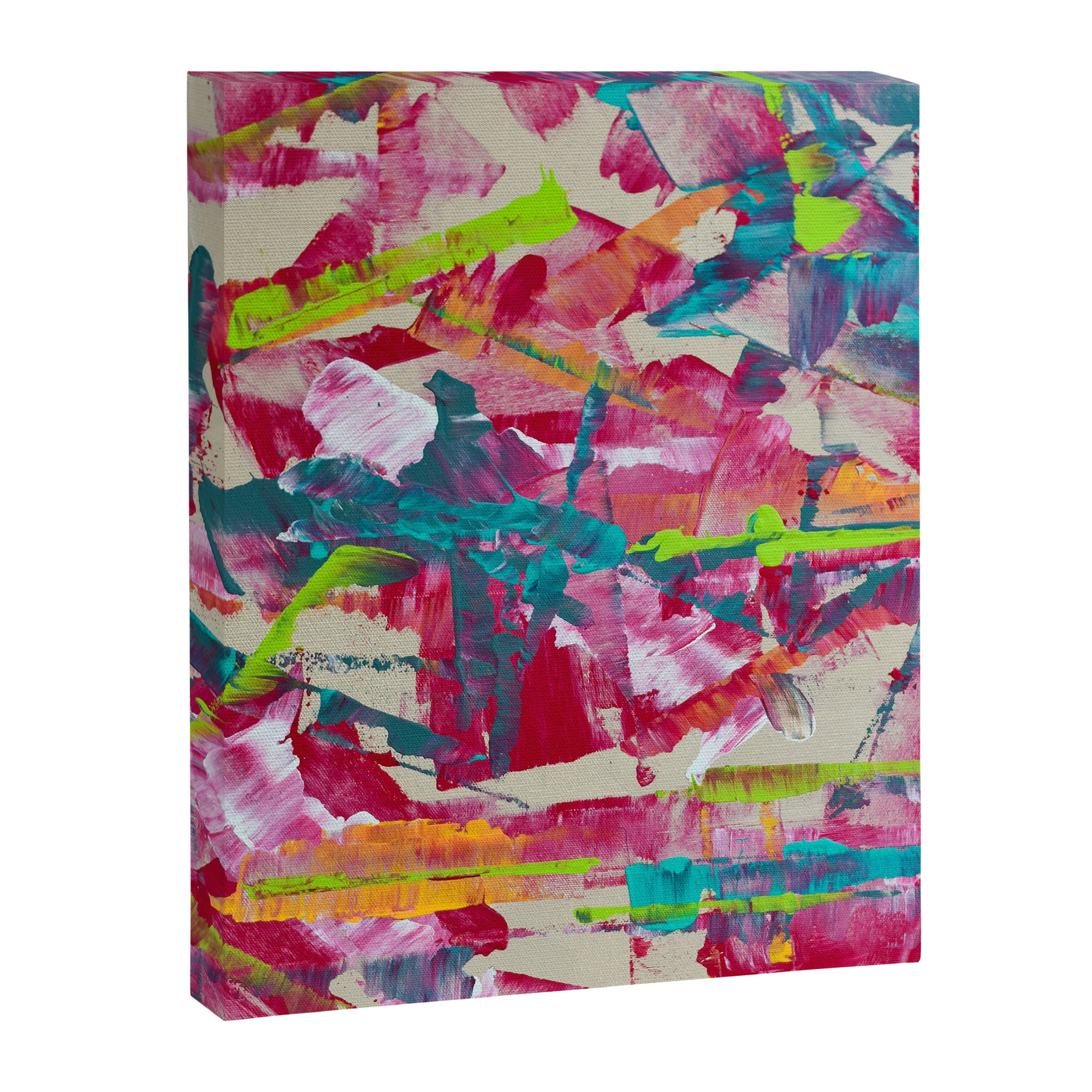 Confetti: A colorful abstract design in neon pink, neon green, and neon blue Canvas Print Gallery Image 6