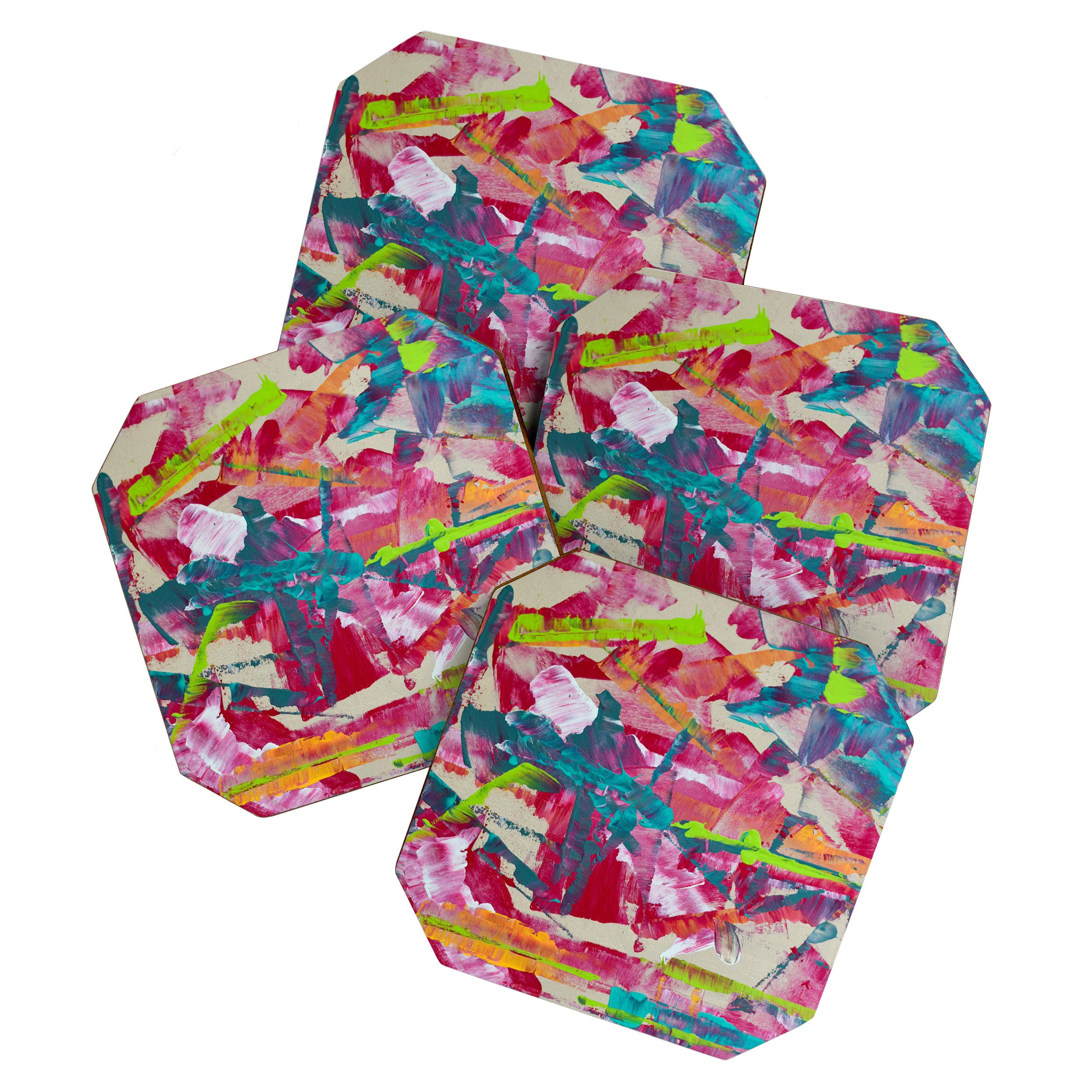 Confetti: A colorful abstract design in neon pink, neon green, and neon blue Coaster Gallery Image 1