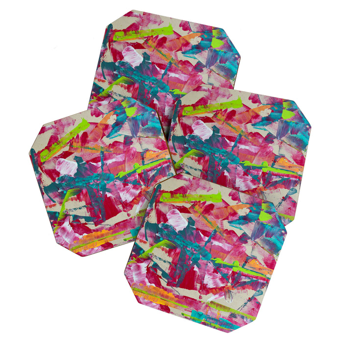 Confetti: A colorful abstract design in neon pink, neon green, and neon blue Coaster Gallery Image 1