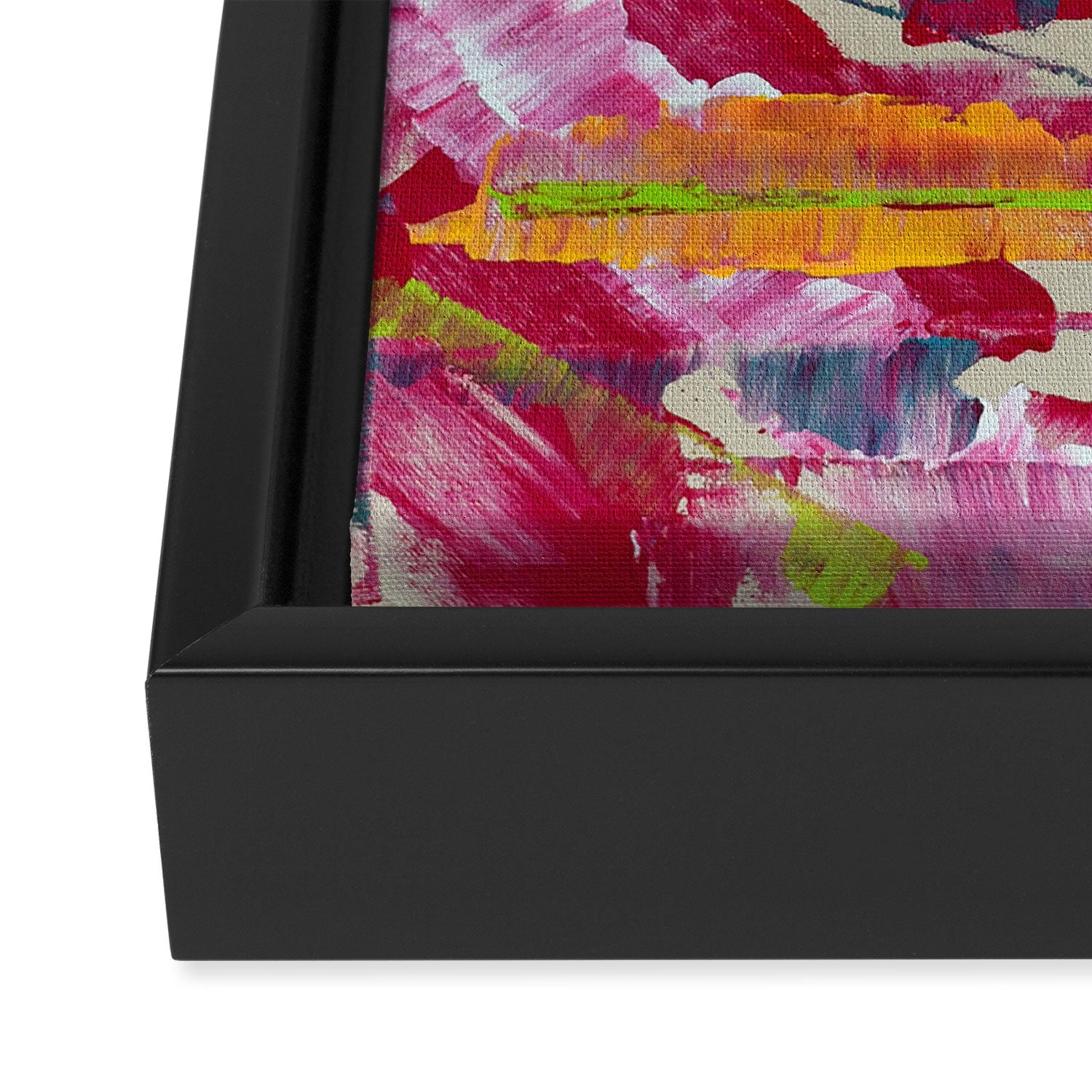 Confetti: A colorful abstract design in neon pink, neon green, and neon blue Framed Canvas Print Gallery Image 3