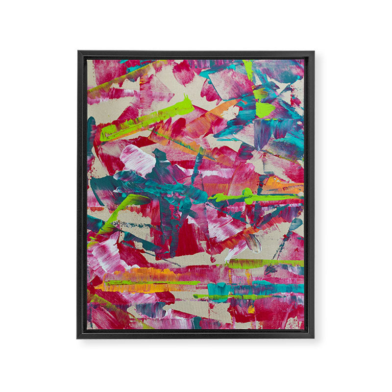 Confetti: A colorful abstract design in neon pink, neon green, and neon blue Framed Canvas Print Gallery Image 6