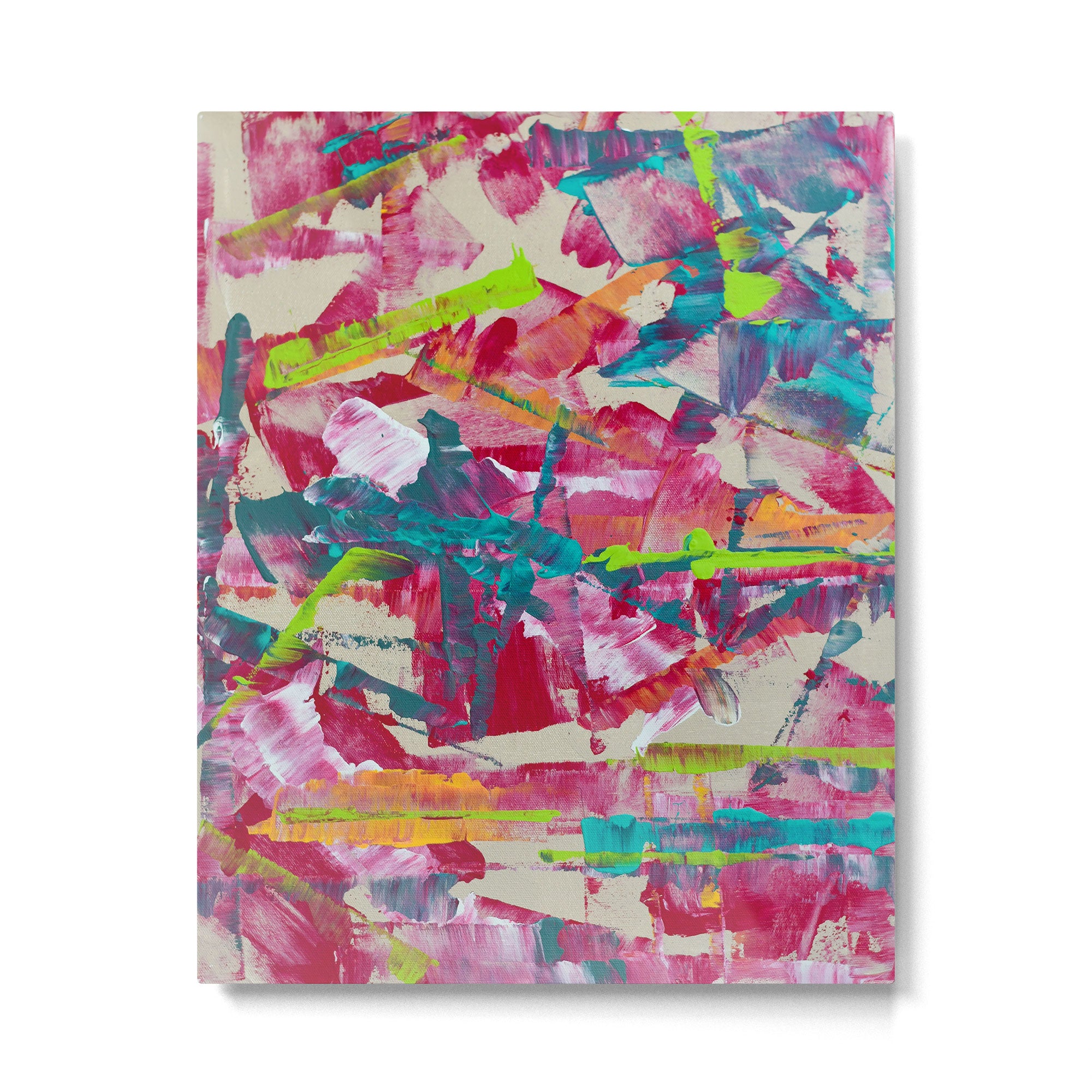 Confetti: A colorful abstract design in neon pink, neon green, and neon blue Metal Print Gallery Image 4