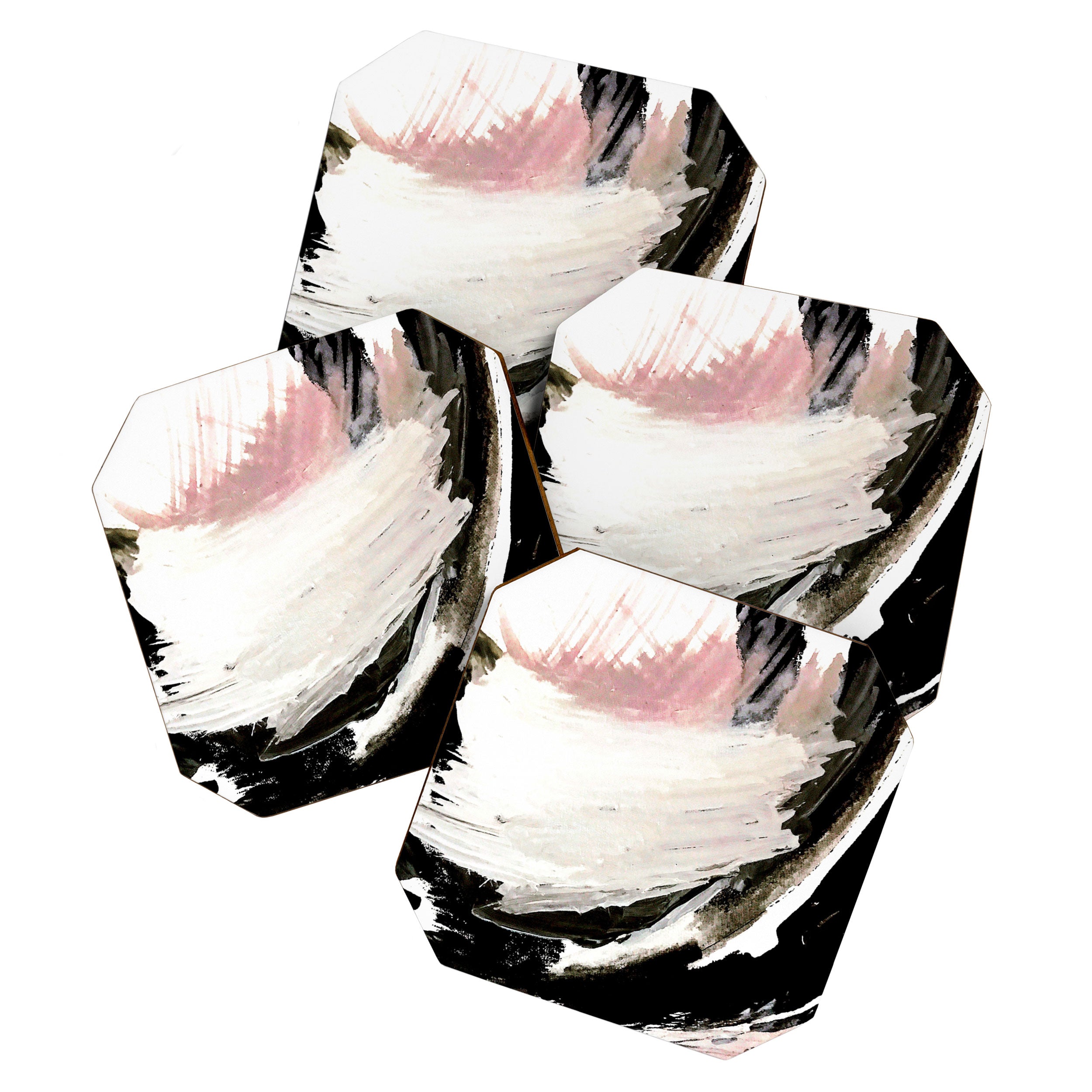 Crash: an abstract mixed media piece in black white and pink Coaster Gallery Image 1