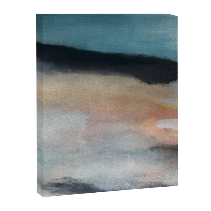 Dawn: a minimal abstract acrylic piece in pink, blues, yellow, and white Canvas Print Gallery Image 1
