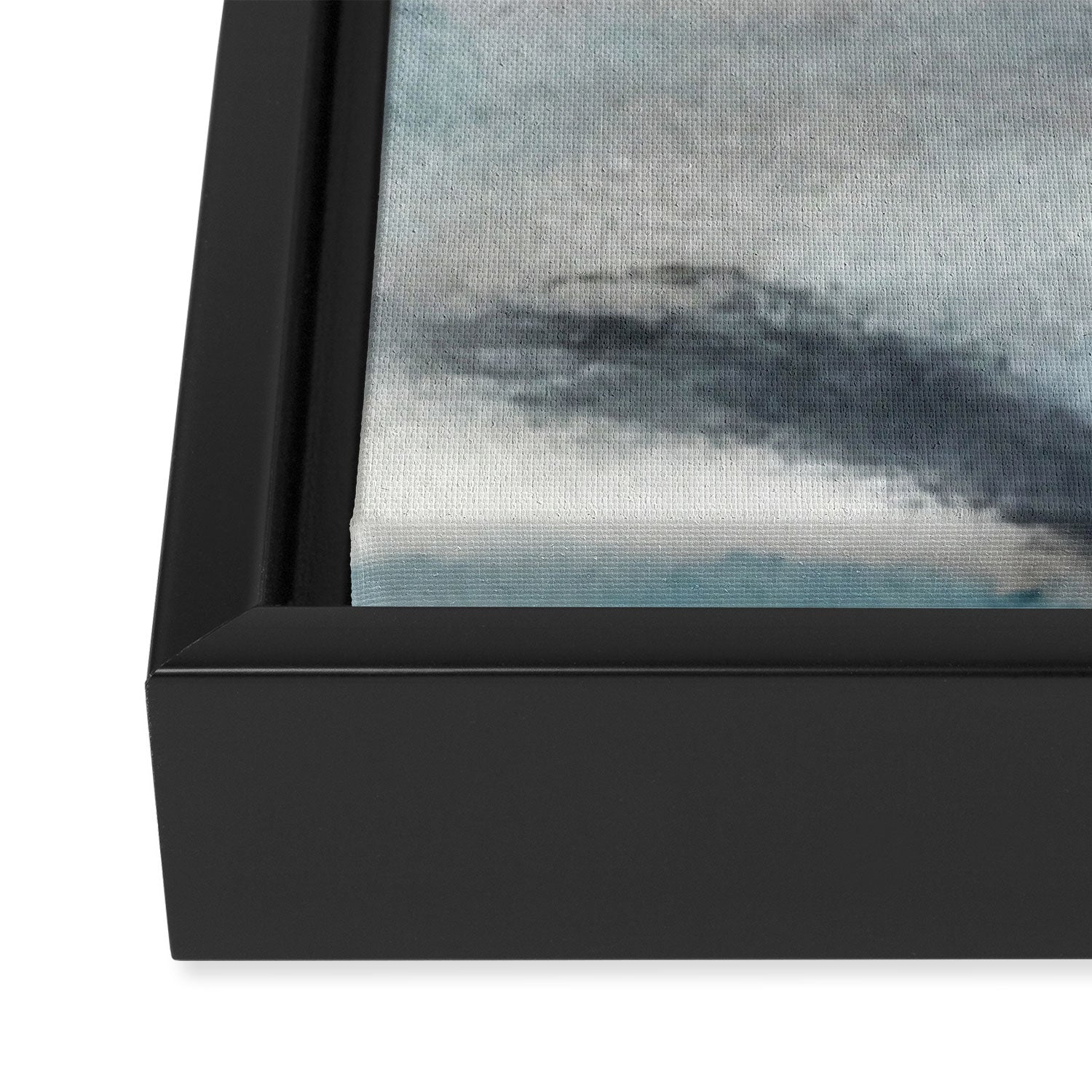 Dawn: a minimal abstract acrylic piece in pink, blues, yellow, and white Framed Canvas Print Gallery Image 3