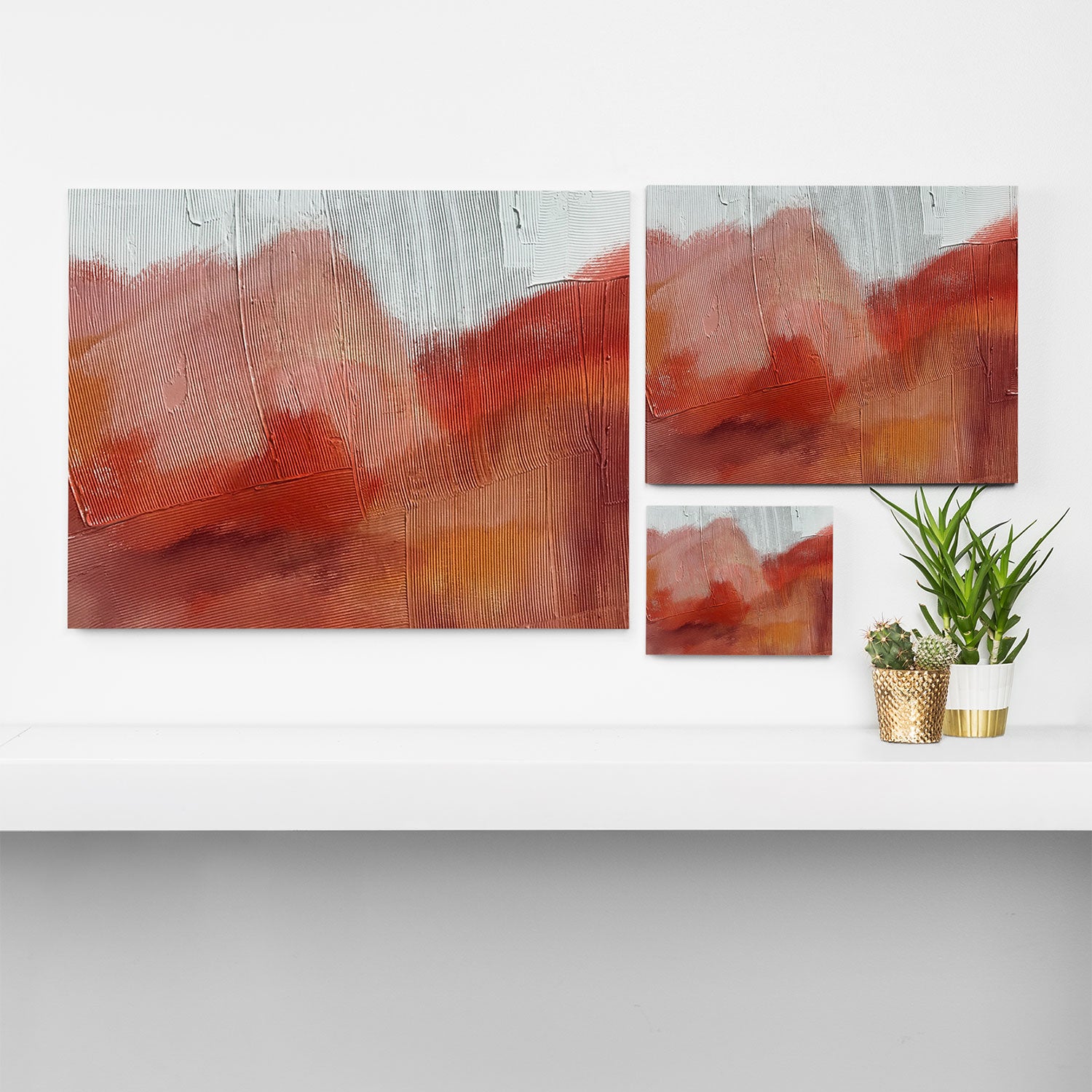 Desert Journey [2]: a textured, abstract piece in pinks, reds, and white by Alyssa Hamilton Art Canvas Print Gallery Image 3