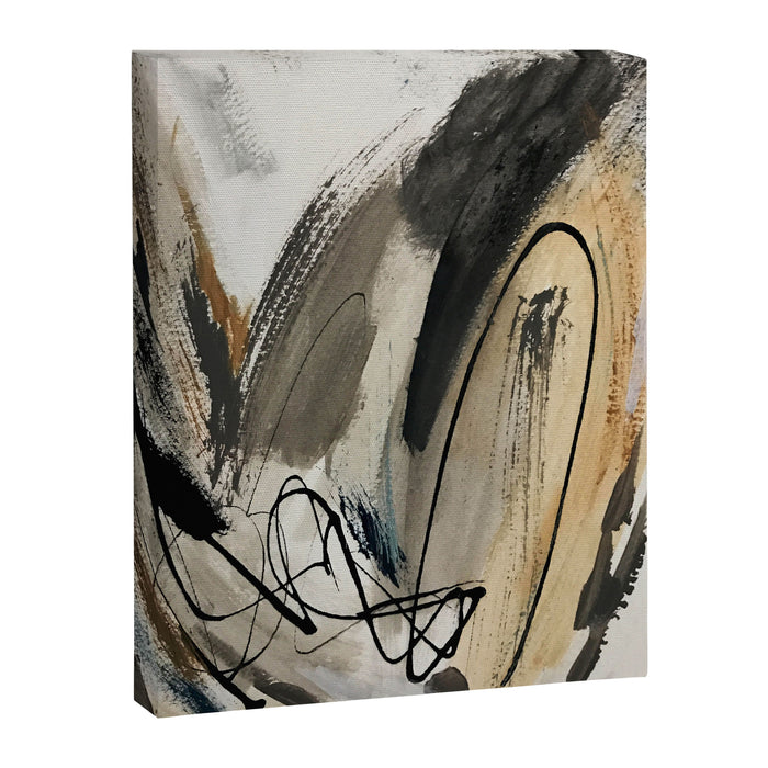 Drift [5]: a neutral abstract mixed media piece in black, white, gray, brown Canvas Print Gallery Image 1