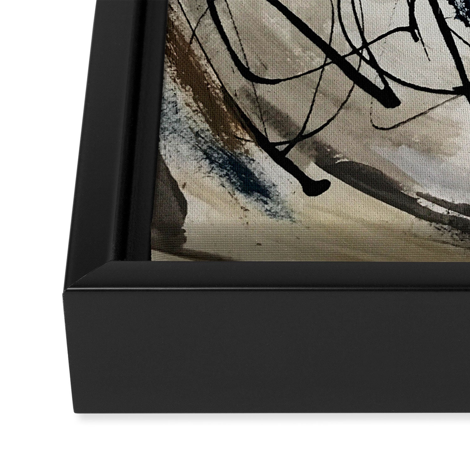 Drift [5]: a neutral abstract mixed media piece in black, white, gray, brown Framed Canvas Print Gallery Image 3