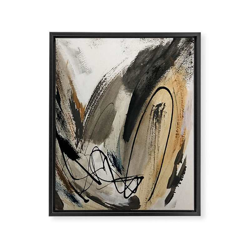Drift [5]: a neutral abstract mixed media piece in black, white, gray, brown Framed Canvas Print Gallery Image 6
