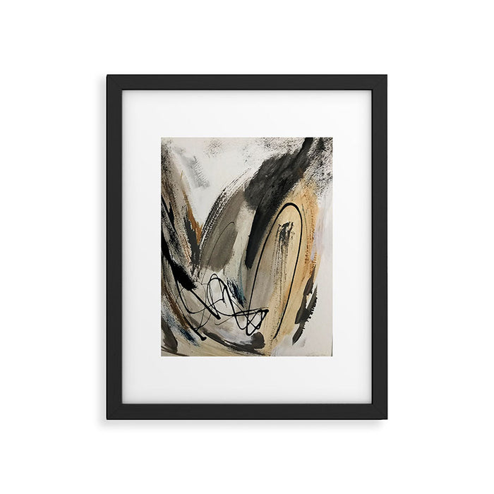 Drift [5]: a neutral abstract mixed media piece in black, white, gray, brown Framed Art Print Gallery Image 1