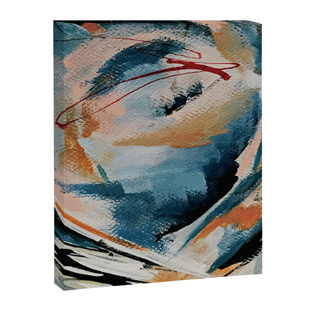 Drift 6: a bold mixed media piece in blues, brown, pink and red Canvas Print Gallery Image 8