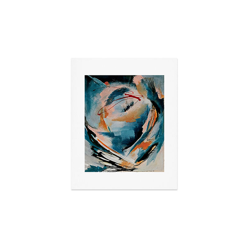 Drift 6: a bold mixed media piece in blues, brown, pink and red Art Print Gallery Image 1