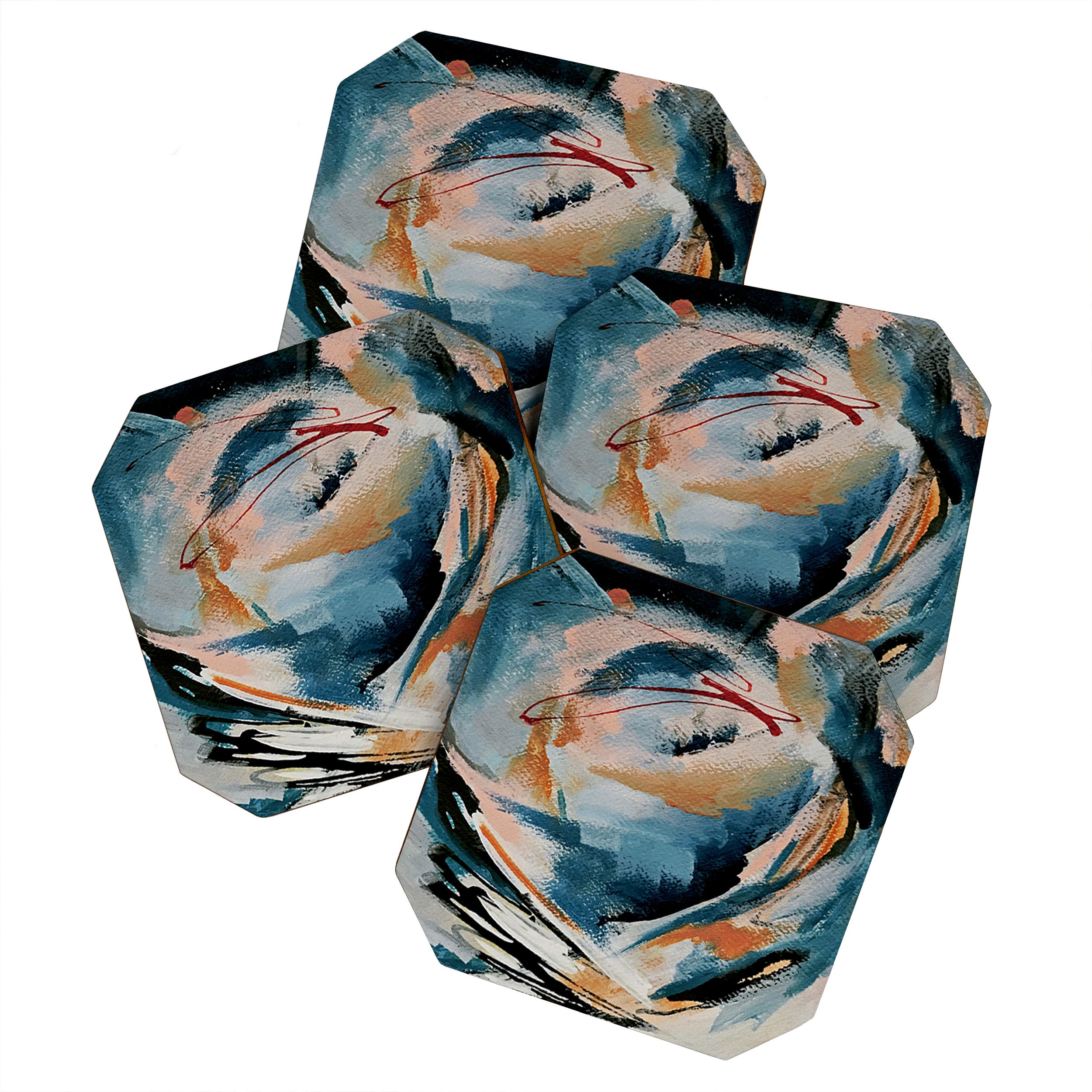 Drift 6: a bold mixed media piece in blues, brown, pink and red Coaster Gallery Image 1