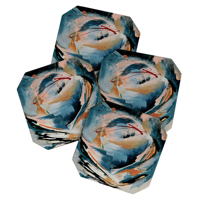 Drift 6: a bold mixed media piece in blues, brown, pink and red Coaster Gallery Image 1