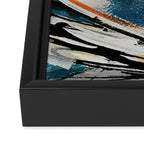 Drift 6: a bold mixed media piece in blues, brown, pink and red Framed Canvas Print Gallery Image 3