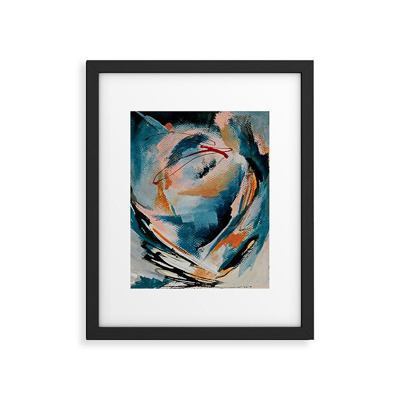Drift 6: a bold mixed media piece in blues, brown, pink and red Framed Art Print Gallery Image 4