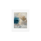 Embrace: a minimal, abstract mixed-media piece in blues and gold with a hint of pink Art Print Gallery Image 1