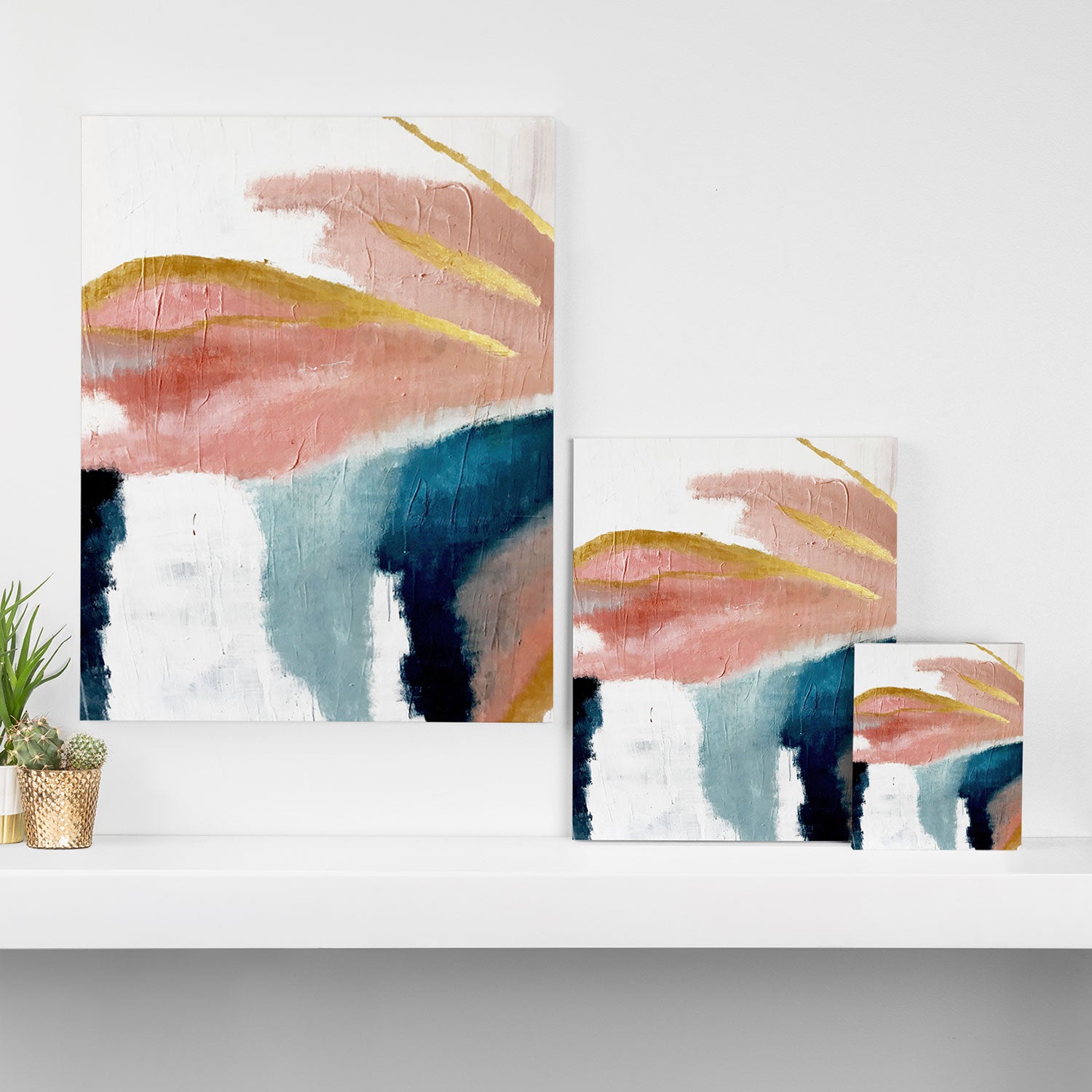 Exhale: a pretty, minimal, acrylic piece in pinks, blues, and gold Canvas Print Gallery Image 3