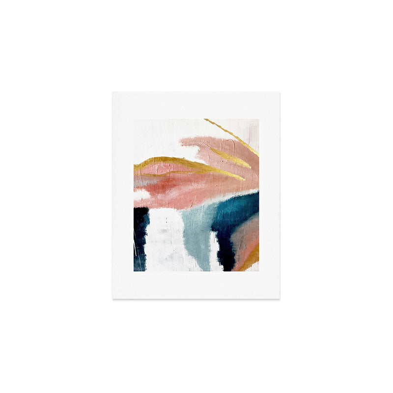 Exhale: a pretty, minimal, acrylic piece in pinks, blues, and gold Art Print Gallery Image 1