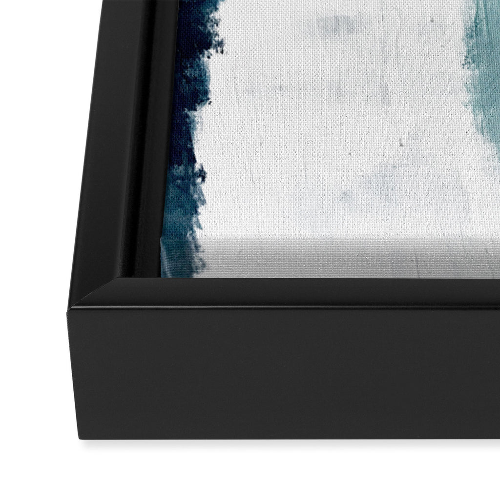 Exhale: a pretty, minimal, acrylic piece in pinks, blues, and gold Framed Canvas Print Gallery Image 3