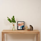 Exhale: a pretty, minimal, acrylic piece in pinks, blues, and gold Framed Canvas Print Gallery Image 4