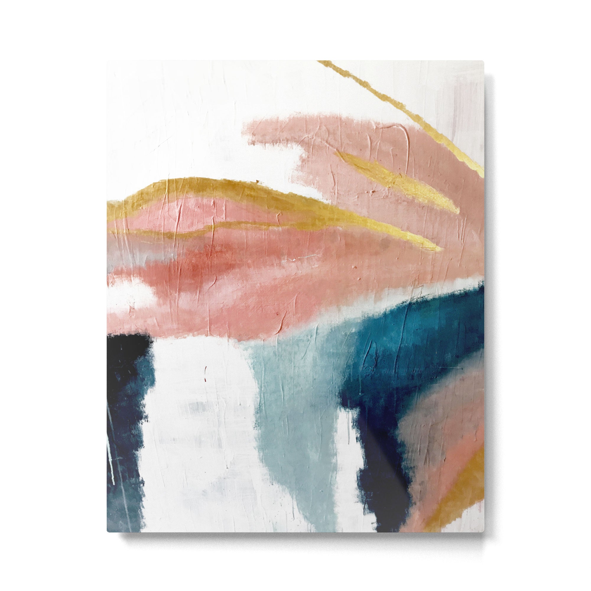 Exhale: a pretty, minimal, acrylic piece in pinks, blues, and gold Metal Print Gallery Image 6