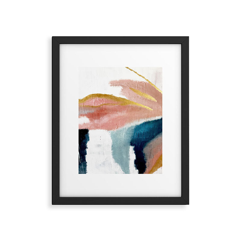 Exhale: a pretty, minimal, acrylic piece in pinks, blues, and gold Framed Art Print Gallery Image 4