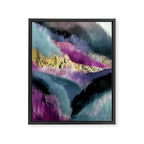 Gemini: a vibrant, colorful abstract piece in gold, purple, blue, black, and white Framed Canvas Print Gallery Image 6