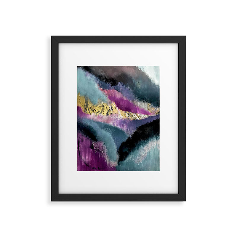 Gemini: a vibrant, colorful abstract piece in gold, purple, blue, black, and white Framed Art Print Gallery Image 5