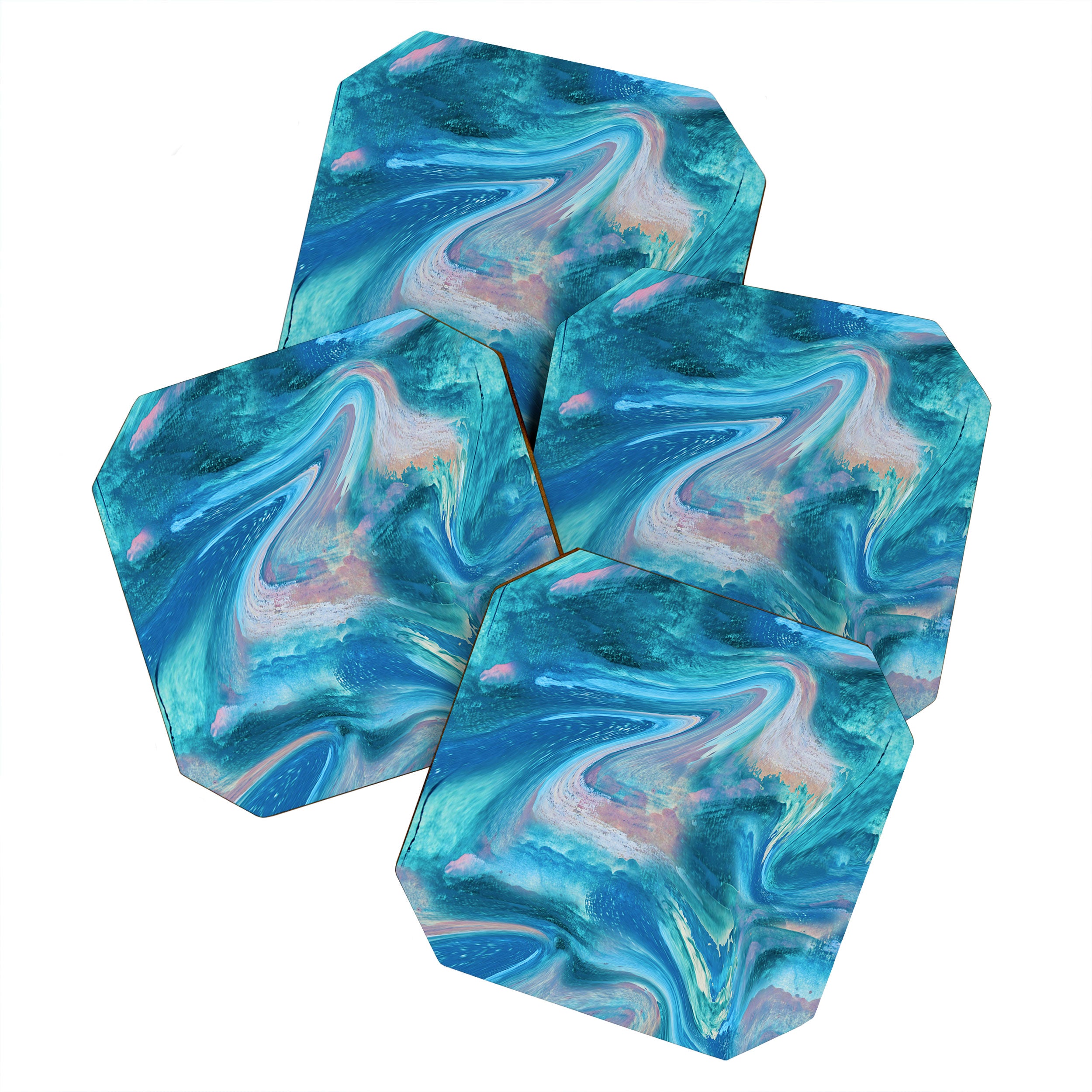 Gemstone [1]: a melted abstract watercolor design in blue pink and green by Alyssa Hamilton Art  Coaster Gallery Image 1